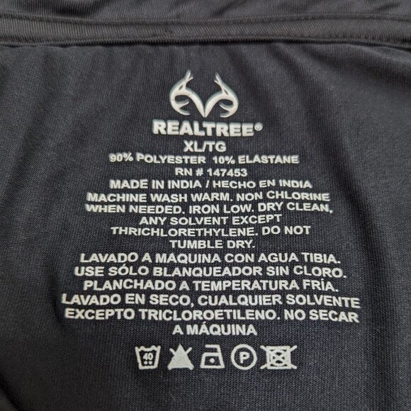Realtree Men's Short Sleeve Polyester Elastane Base Layer XL Hunt Shirt Black - Picture 3 of 5